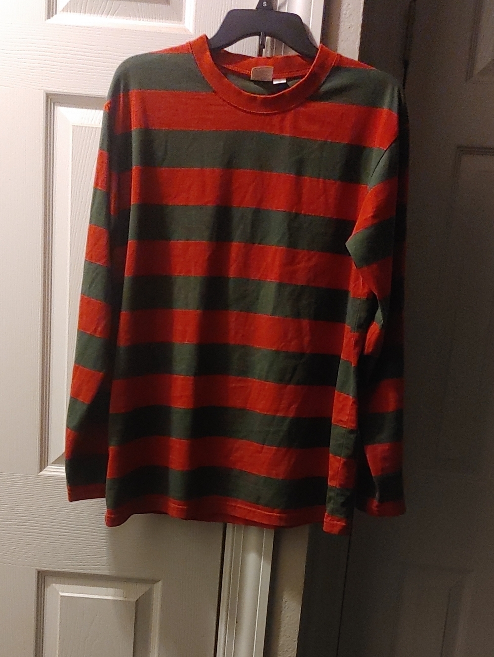 Striped Long Sleeve Tee in Red and Olive Green